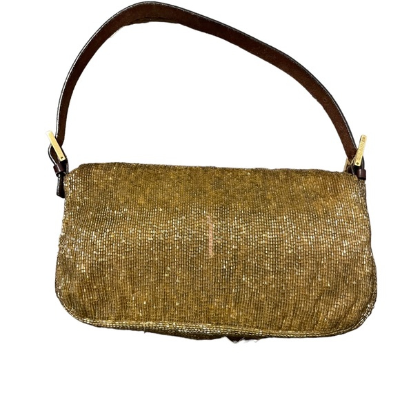 FENDI Leather Beaded Baguette Shoulder Bag in Gold - Picture 4 of 7